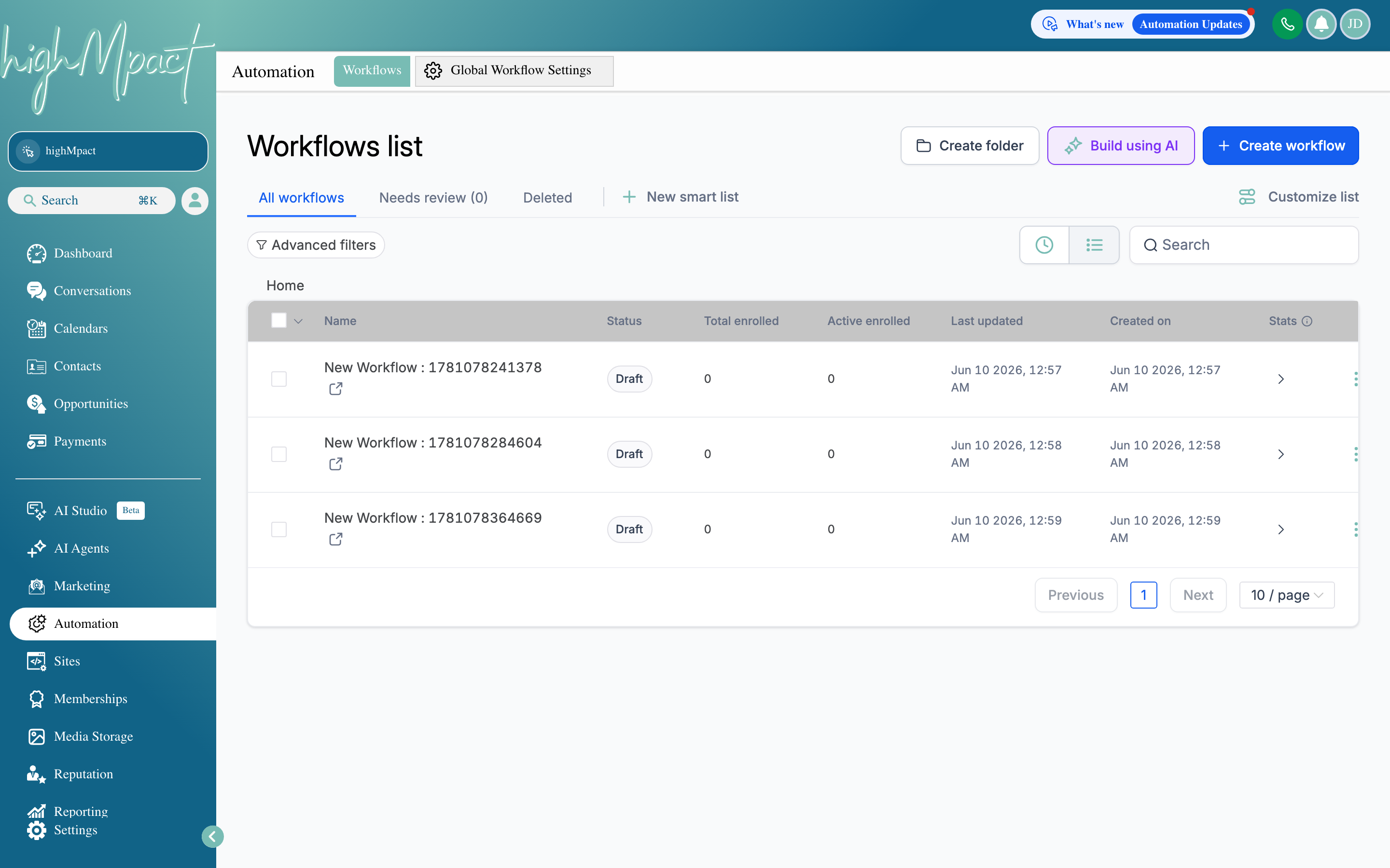 The workflow builder canvas showing a trigger connected to a series of action nodes, with a sidebar panel open for configuring an SMS action