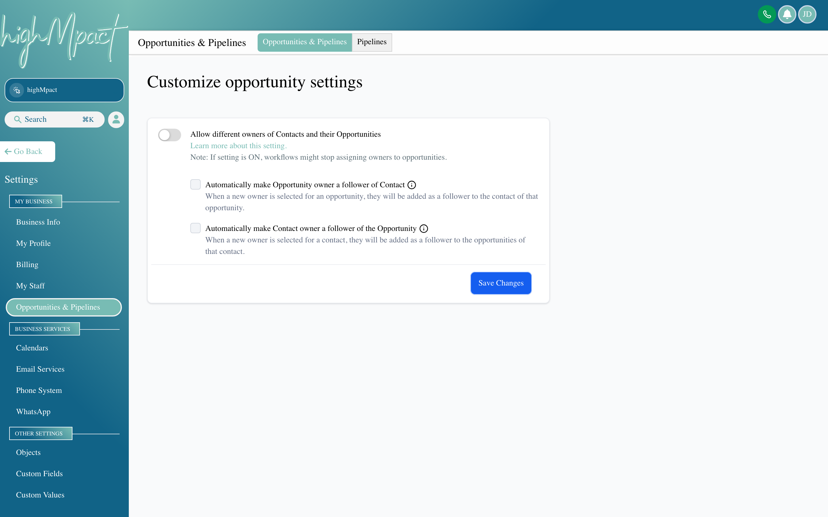 The Pipelines settings page showing a list of pipelines with their stages displayed as columns